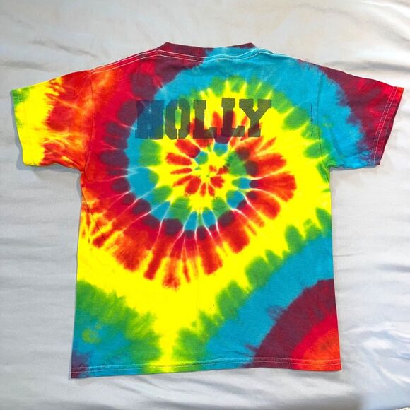 Gildan Girls T Shirt Top Tie Dye Short Sleeve Crew Neck Bright Multicolor Medium - Picture 3 of 6